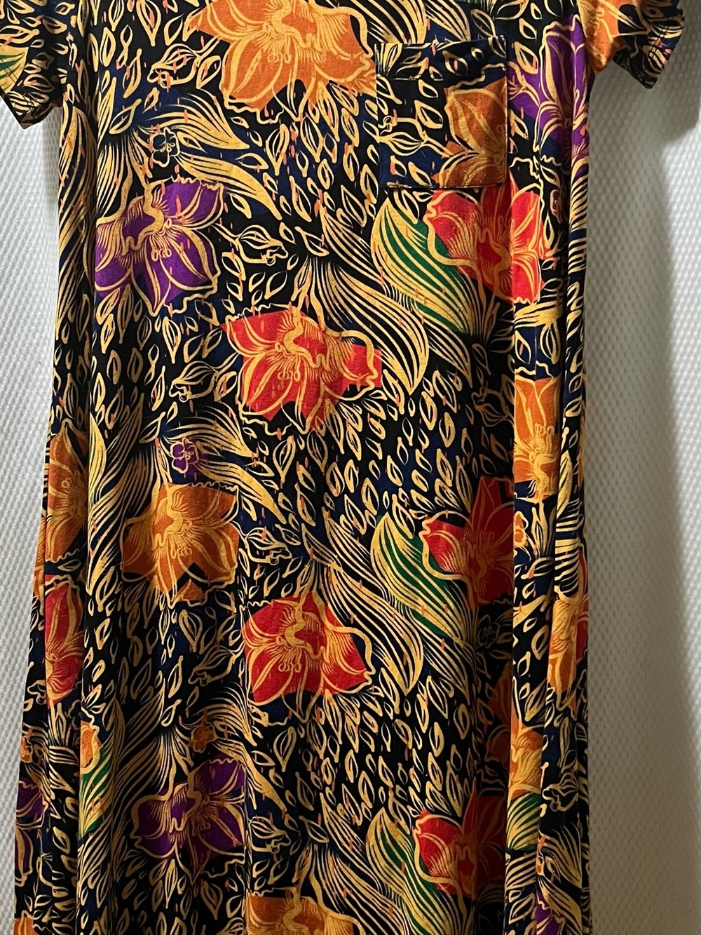 Floral Black Dress with Orange & Red Blooms